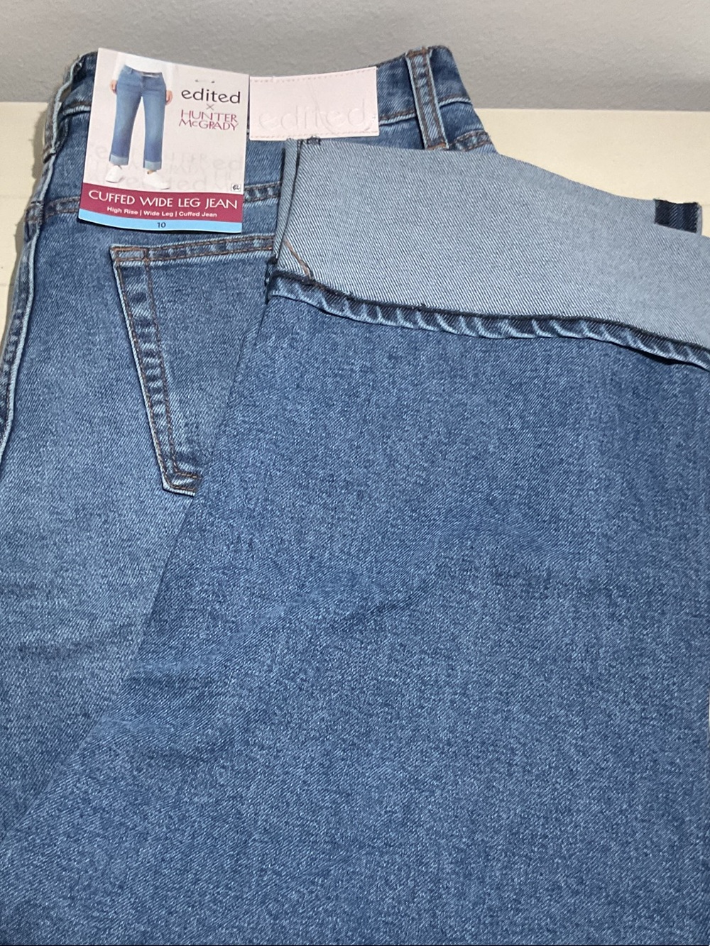 Edited by Hunter McGrady Light-Medium Blue Wide Leg Cuffed Jeans